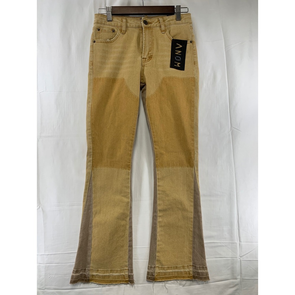 ANOM Boot Cut Jeans Womens 14 Beige Colorblock Raw Hem AMK007BC 28x29